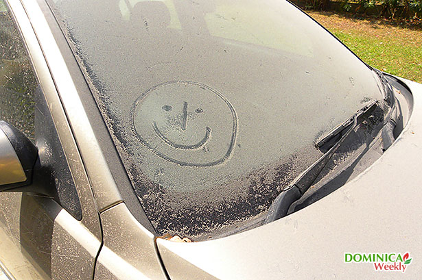 Ash on the car from eruption of Montserrat volcano